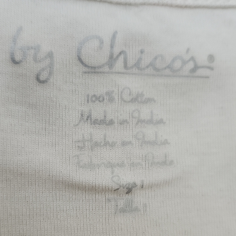 Chico's Crew Neck Cream Long Sleeve Top Size Medium - Picture 3 of 5
